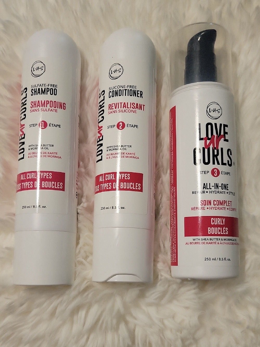 NEW LUS LOVE UR CURLS 3 STEP CURLY HAIR SHAMPOO + CONDITIONER + STYLER